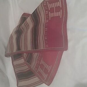Vintage 52" Long Burgundy Striped Scarf With Letter H Mongram (L1)